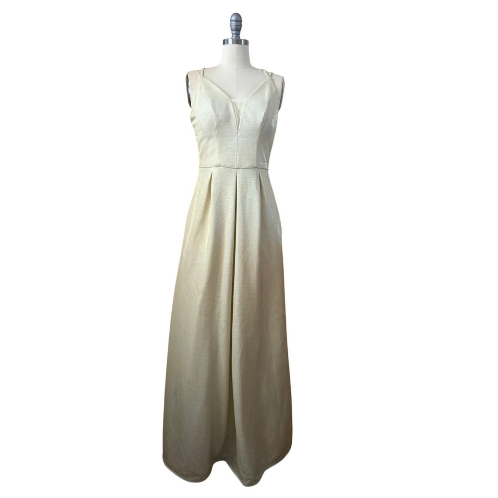 Crystal Doll Gold Formal Prom Dress with Pockets – Size 9